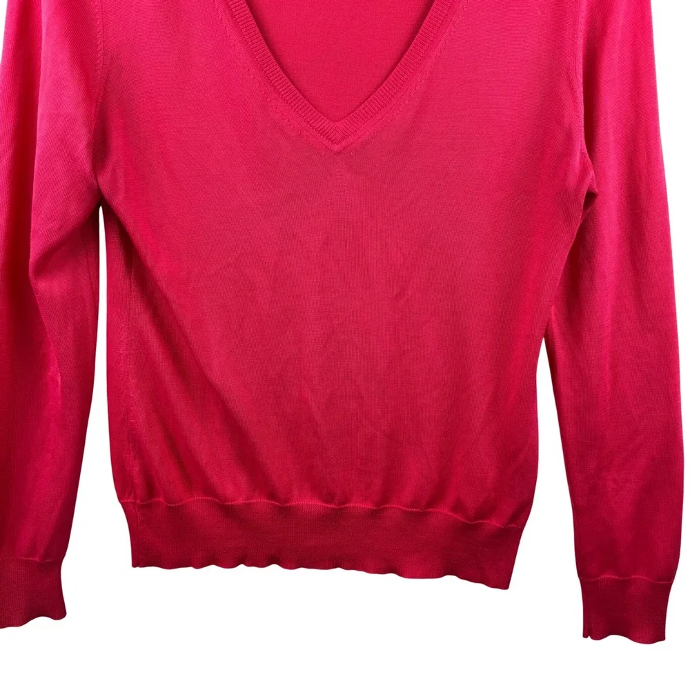 Henri Bendel V-Neck Sweater Womens Large Red Pink 100% Silk Fine Knit Luxury